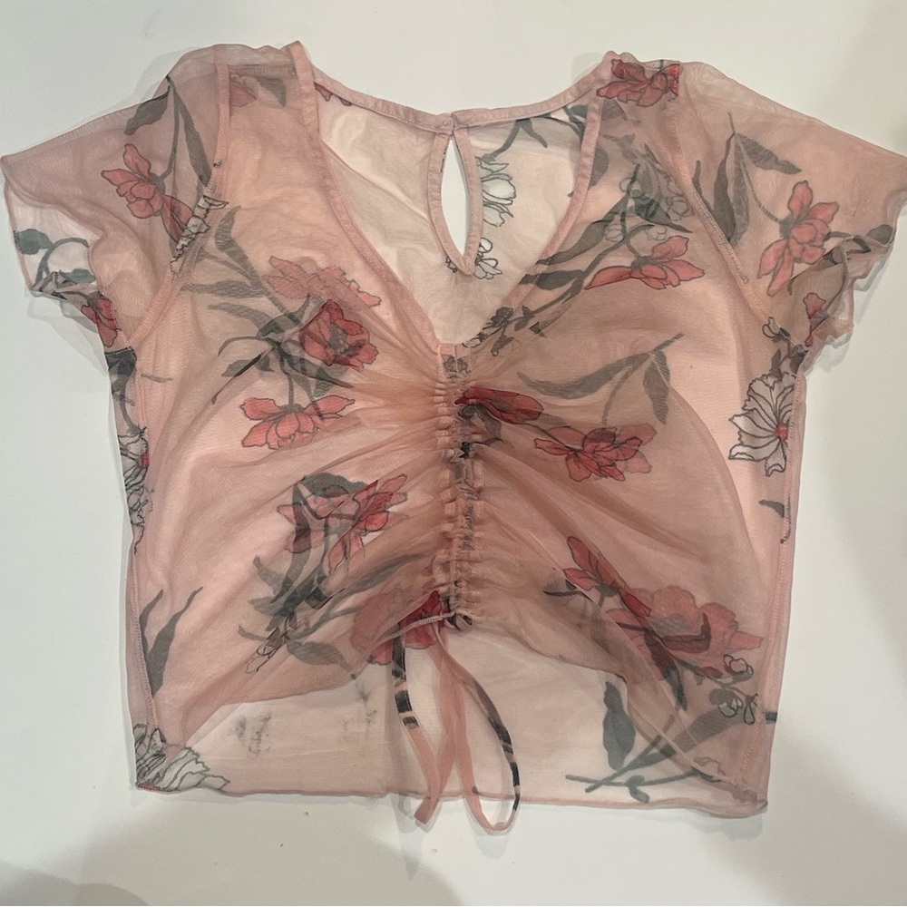 Hollister Cinched Floral Crop Mesh T-Shirt